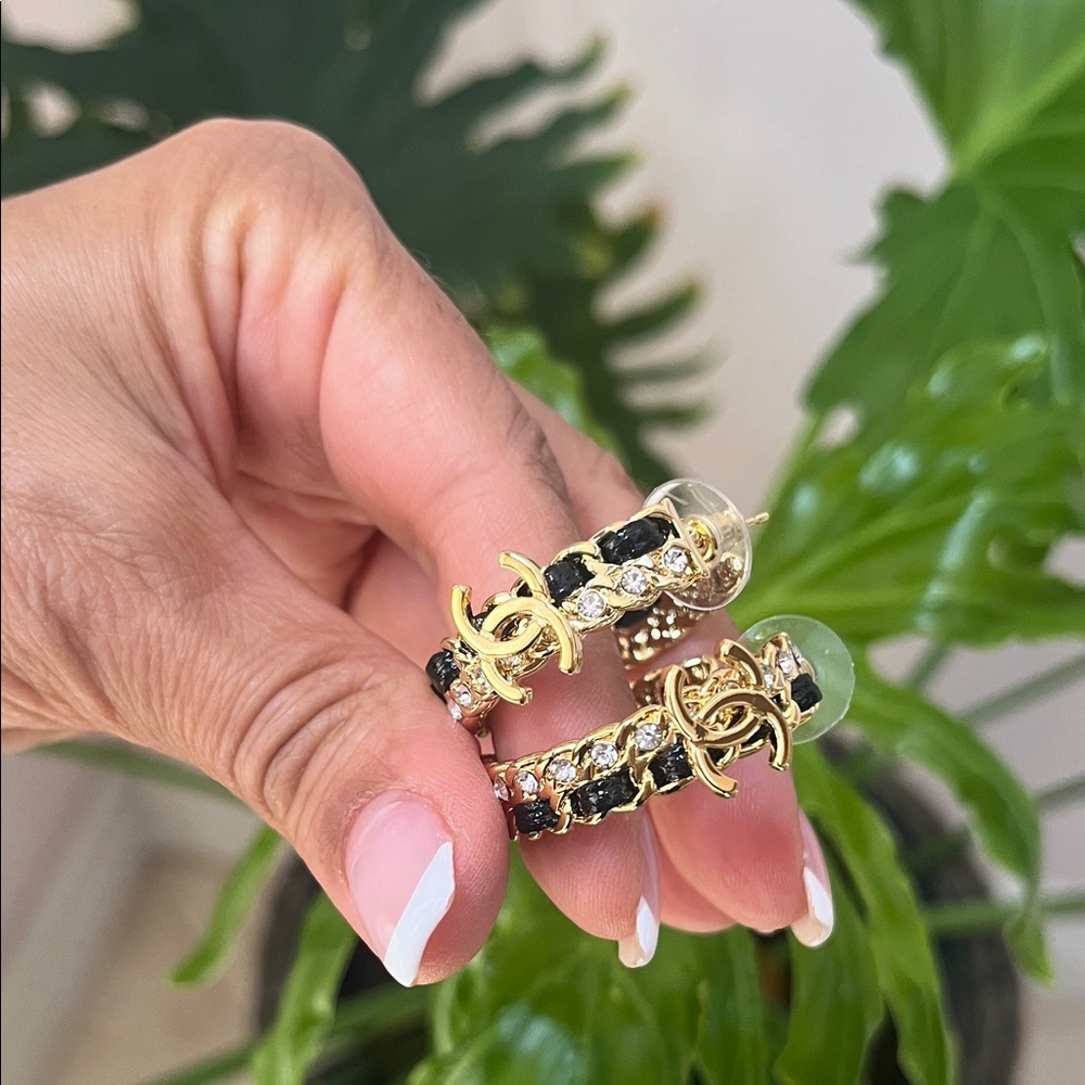 New Gold and Black hoop earrings